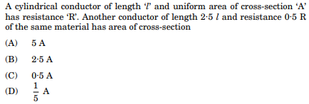 A cylindrical conductor of length ‘l’ and uniform area